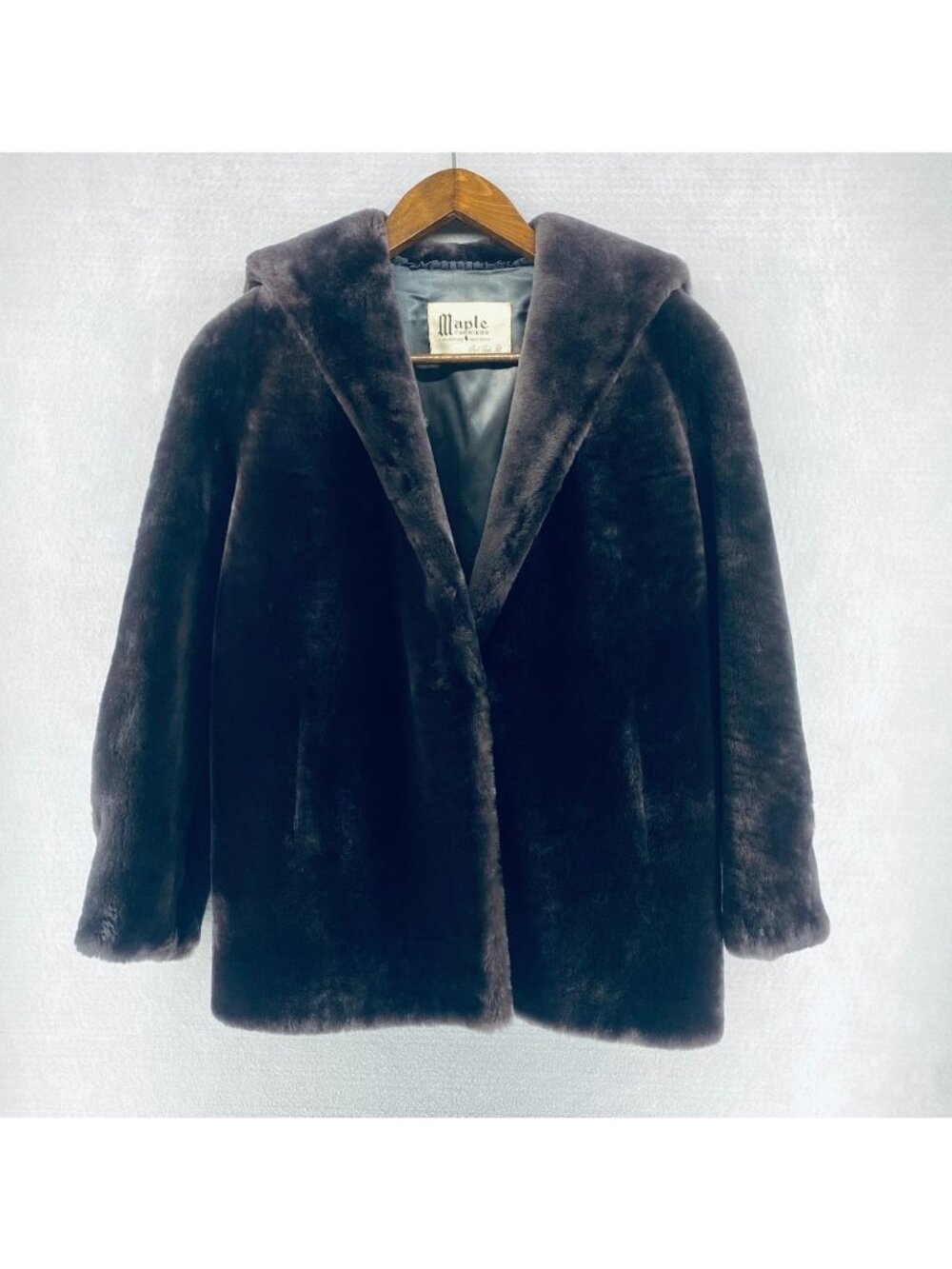 Vintage Maple Furriers Jacket Womens M Gray Brown Shall Collar Fuzzy Coat 50s